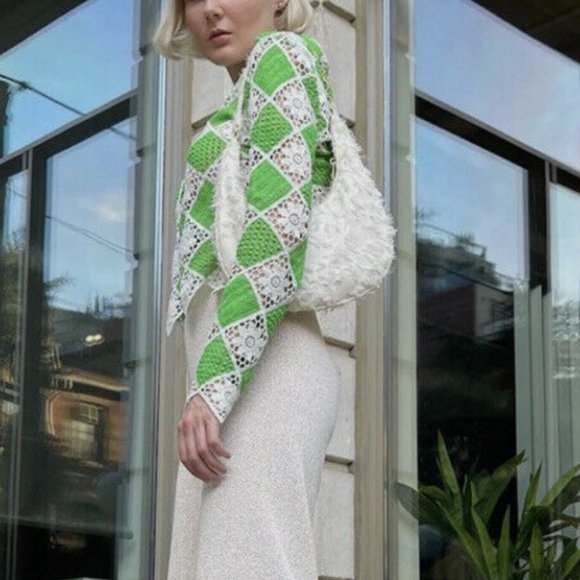 ZARA GREEN CROCHETED TOP SIZE S 2731/291 WHITE SIZE SMALL NWT LONG SLEEVE - Picture 3 of 9